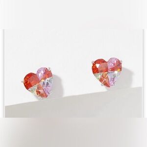 Diamonique Heart Shaped Tie-Dye Stud Earrings, Sterling Silver 🩷💜❤️💚
